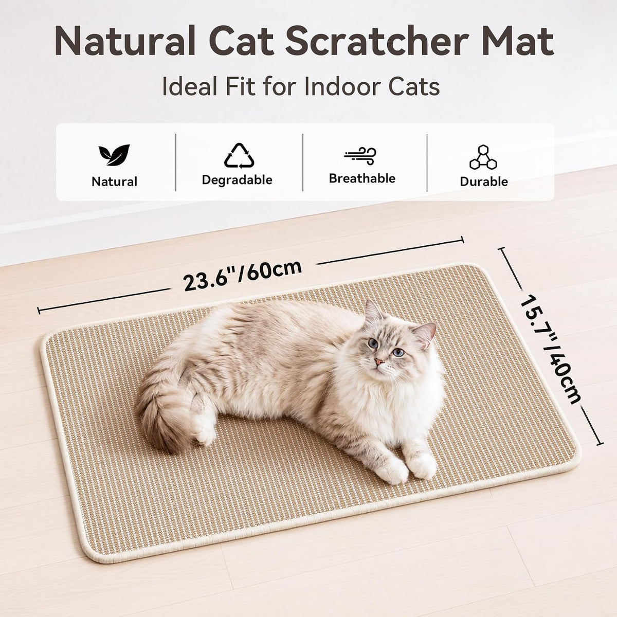 Cat Scratcher Mat, 23.6"x15.7" Natural Sisal Cat Scratch Pad – Essentials for Cats - Beige / 2 Pack-23.6"x15.7" - image 2