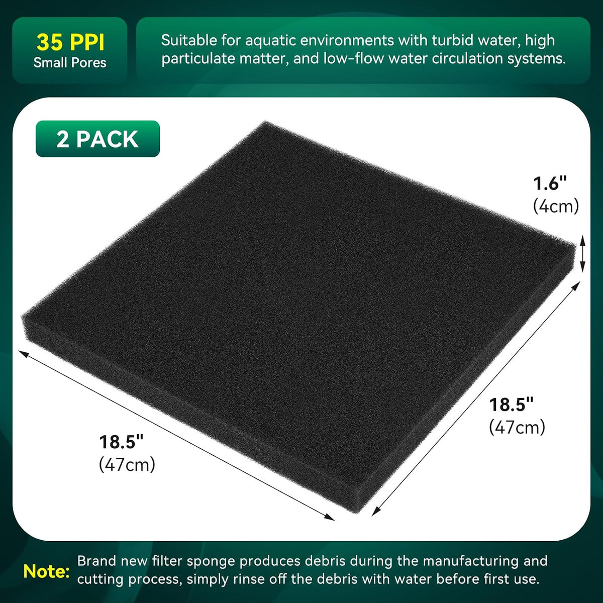 Borlech Aquarium Bio Filter Sponge Pad - 18.5"x18.5"x1.6" (35PPI) 2 PACK - image 2