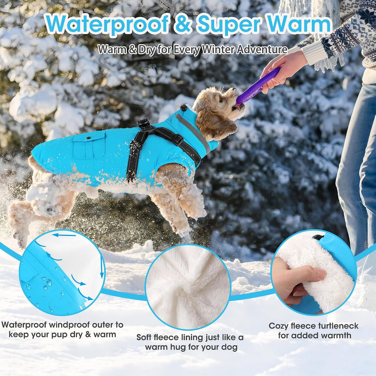 Dogcheer Dog Coat with Harness - Light Blue / Small(Chest:16.9"Back:11.8" Neck:12.5") - image 4
