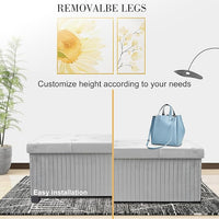 Storage Ottoman Bench, 43 Inch Foldable Ottoman with Legs, Velvet Foot Rest Stool, End of Bed Bench, Storage Chest for Living Room, Bedroom (Grey)