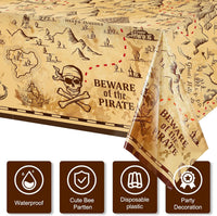 Irenare pirate tablecloth printed with a treasure map, skeleton, boat, mountain and treasure chest - view 9