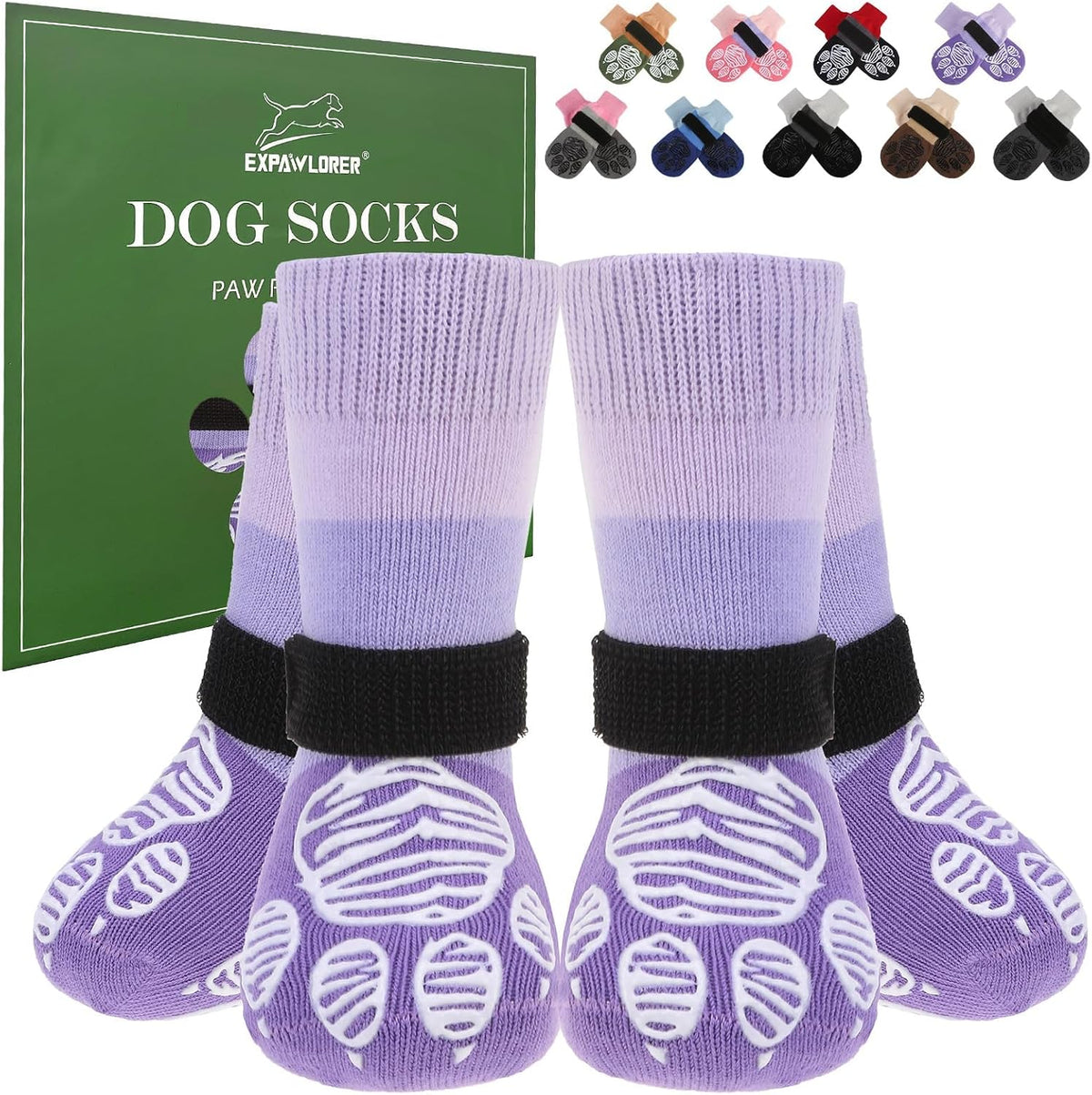 Anti Slip Dog Socks to Prevent Licking Paws with Grippers Black – Essentials for Dogs - Purple / X-Small