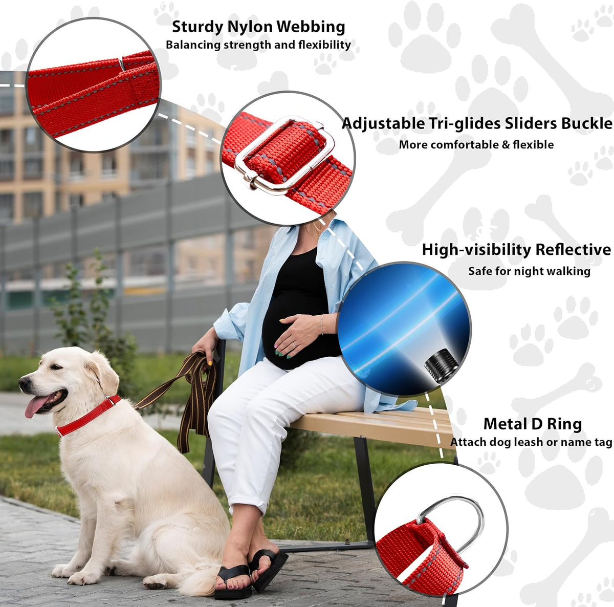 Martingale Dog Collar, Adjustable No Buckle Slip Collar, XS - Red / Large(Length:18-26'', Width:1'') - image 2