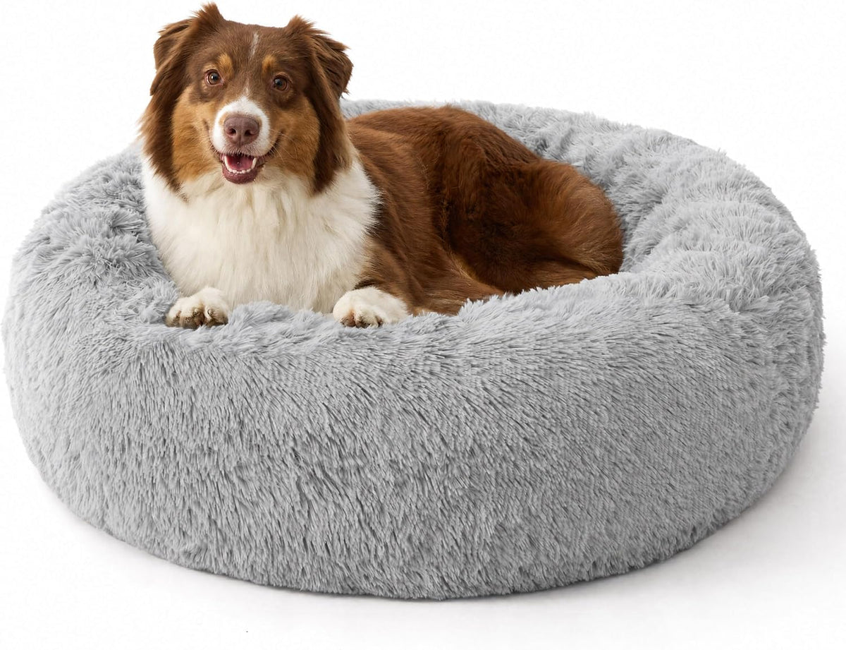 Bedsure SupportMax Calming Dog Beds Large Sized Dog Washable Pet Bed - Quiet Gray / XL(42x42x9)