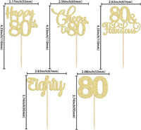 30 Pack Happy 80th Birthday Cupcake Toppers Gold Glitter Eighty - 80th / Gold - image 2