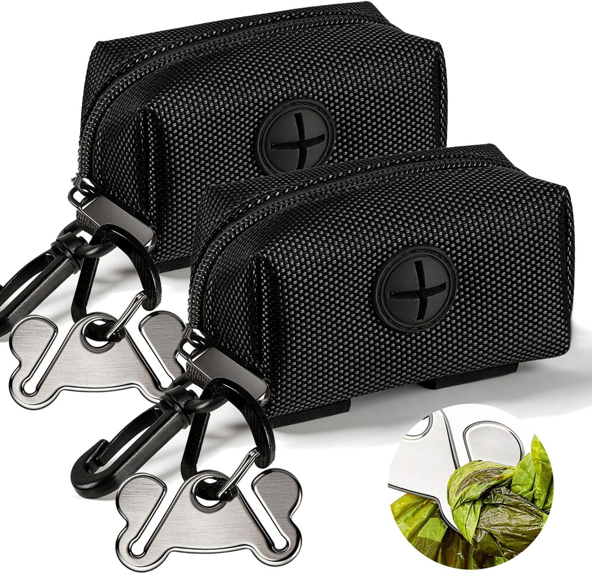 Dog Poop Bag Dispenser Holder Soft Waste Bags Roll Holders Leash Clip - 1 Count (Pack of 1) / 2PCS Black