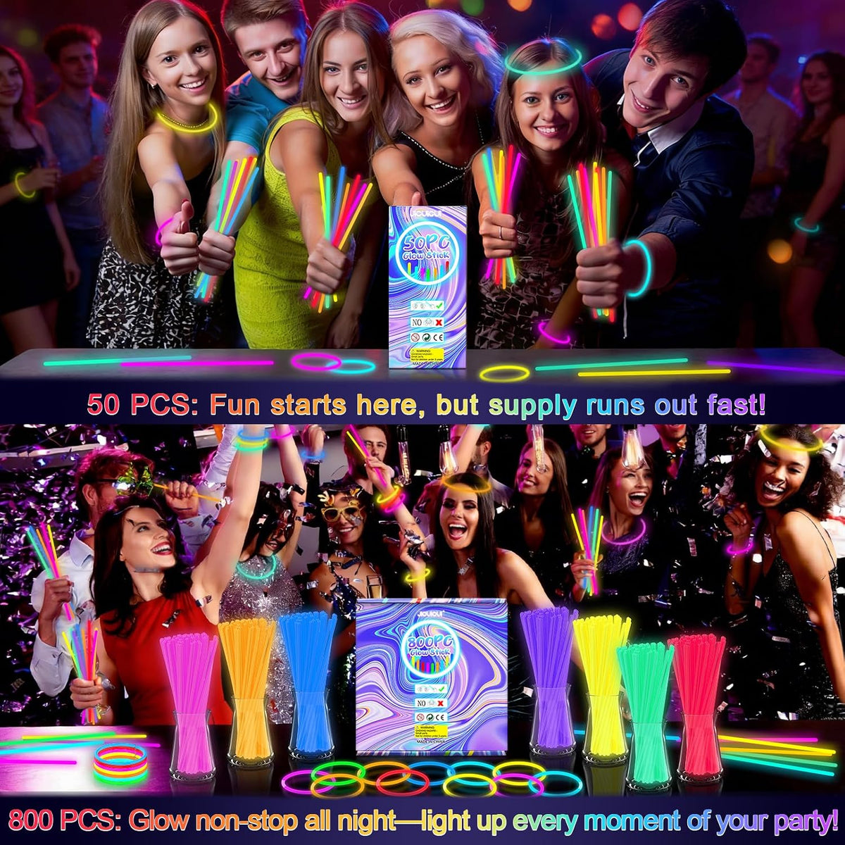 JICUICUI Glow Sticks Bulk Party Pack - 800glow sticks - image 2