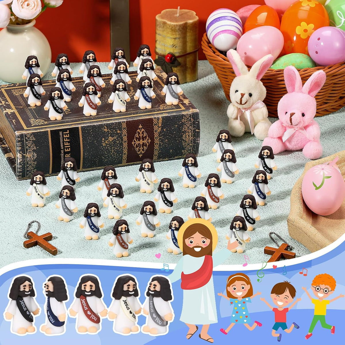 Bememo 25 mini Jesus figures in multicolor rubber, little figurines in robes - view 24