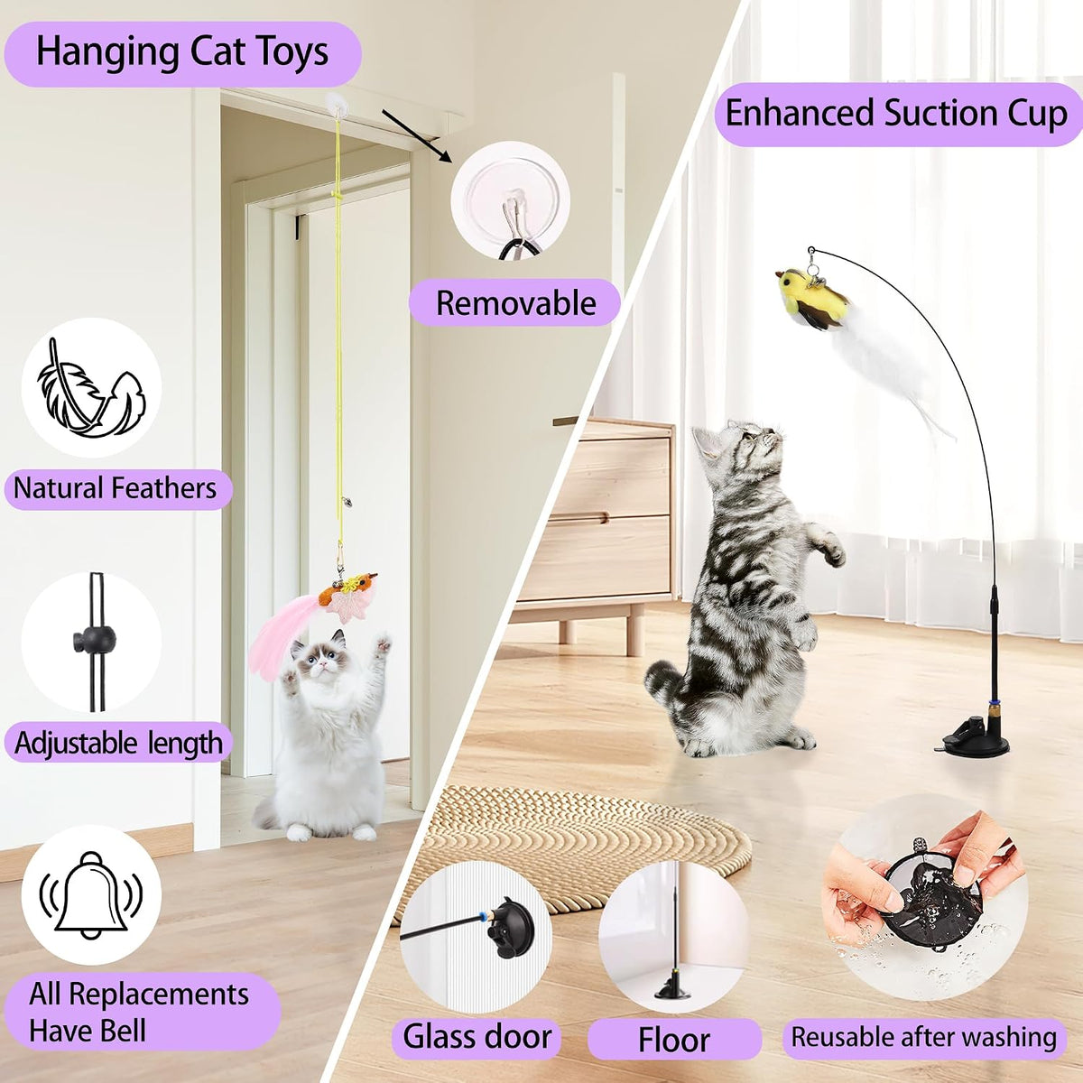 4in1 Interactive Cat Wand Toys with Suction Cup for Indoor Cat - Bird Cat Toy - image 3