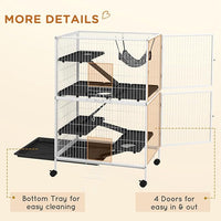 PawHut Metal Small Animal Cage, 5-Tiers Rolling Big Ferret Cage with Hammock, Removable Tray, for Chinchilla, Sugar Glider, White
