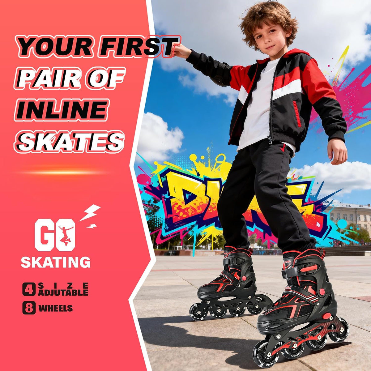 2PM SPORTS Adjustable Inline Skates for Kids, Youth and Adults – Fun for Kids & Family - B Red / Large - Youth (4.5-8 US) - image 2