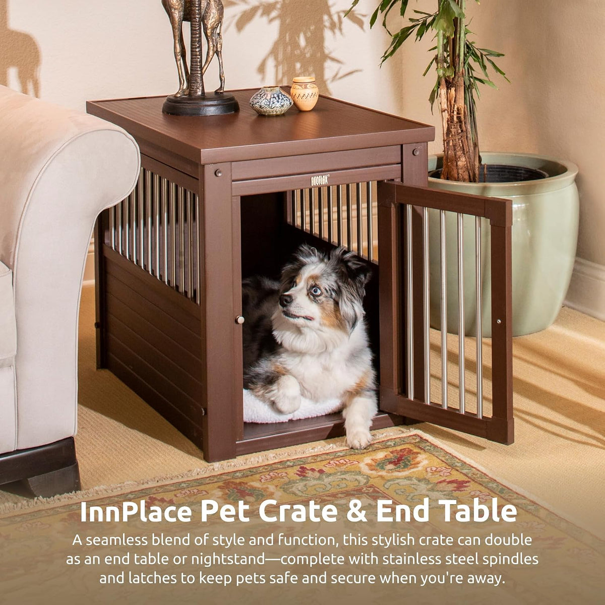 New Age Pet ECOFLEX Large Furniture Style Dog Crate & End Table - Brown / 29.5"L x 21.1"W x 25.2"H - image 4