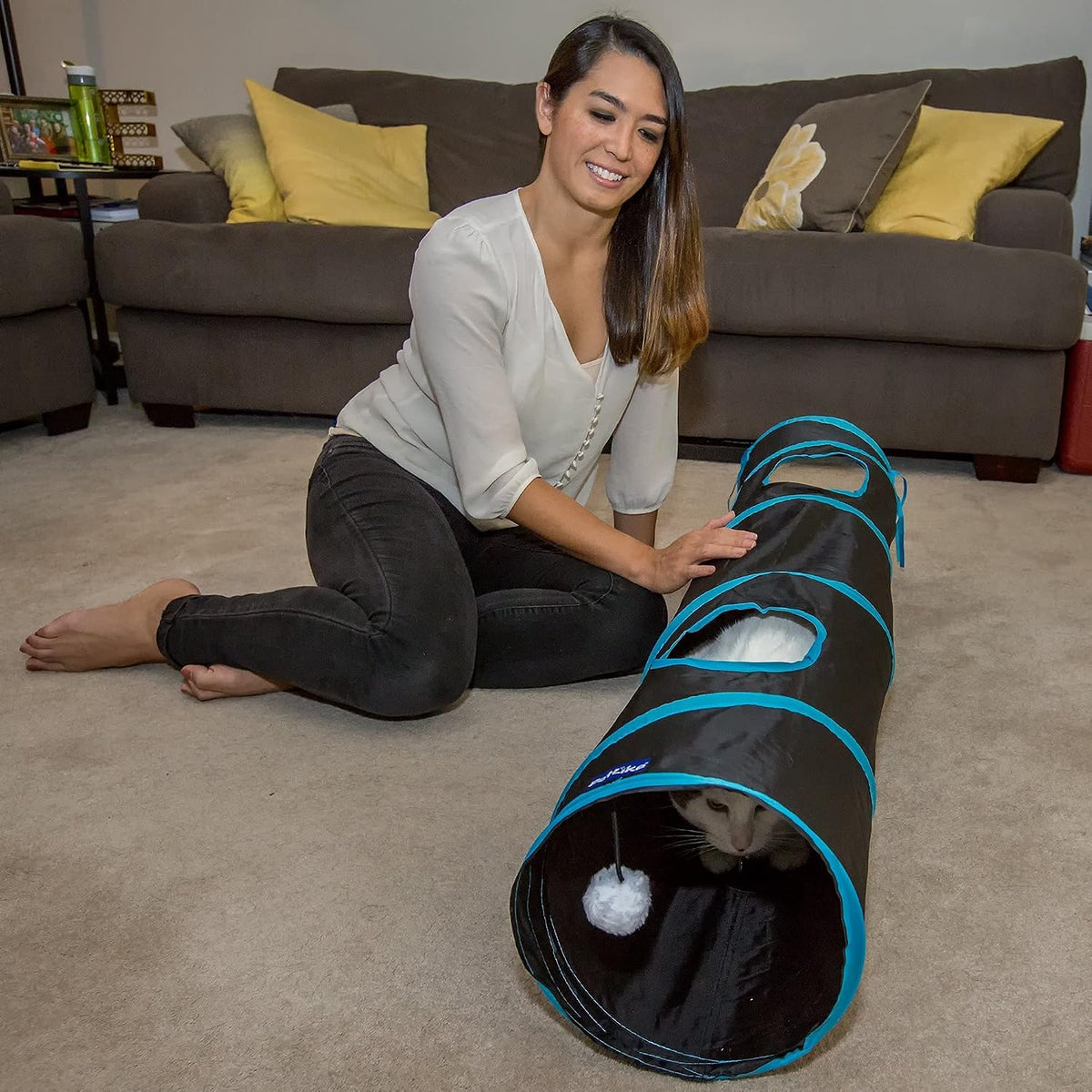 PetLike Cat Tunnel for Indoor Cats Collapsible Pop-up Pet Tube Peek - one way / Black - image 3