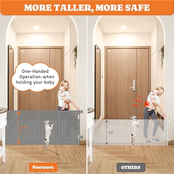 Upgrade 71" Retractable Baby Gates with Reinforced Strips, 41" Tall Retractable Gate Indoor for Baby and Pet, Outdoor Dog Gates for Stairs, Doorways, Hallways-Grey