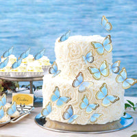 30Pcs 2D Waterproof Swallowtail Butterfly Cake Topper Transparent - Not Edible / Blue Gold - image 2