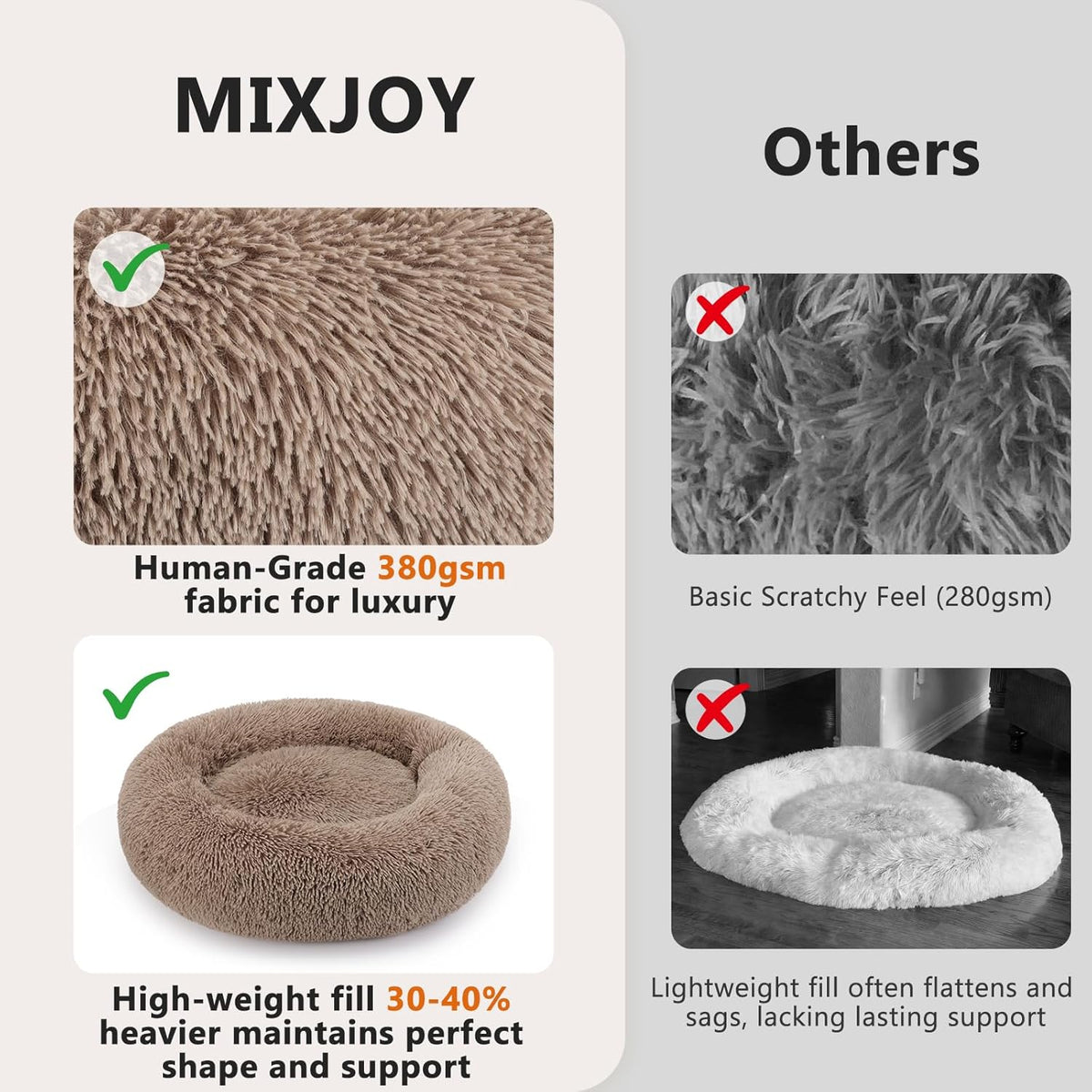 MIXJOY Orthopedic Dog Bed Comfortable Donut Cuddler Round Pet Beds - M(30’’x 30’’) / Brown - image 3