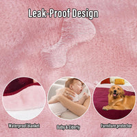 Waterproof Blanket for Bed Couch Sofa, Reversible & Reusable Cat - 40"x60" / Burgundy/Rose Pink - image 3
