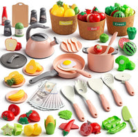 35Pcs Kids Kitchen Toy Accessories - Pink / 90Pcs