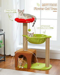 Flower Cat Tree with Large Metal Frame Hammock - 35" Upgraded Flower Cat Tree / Forest Brown - image 2