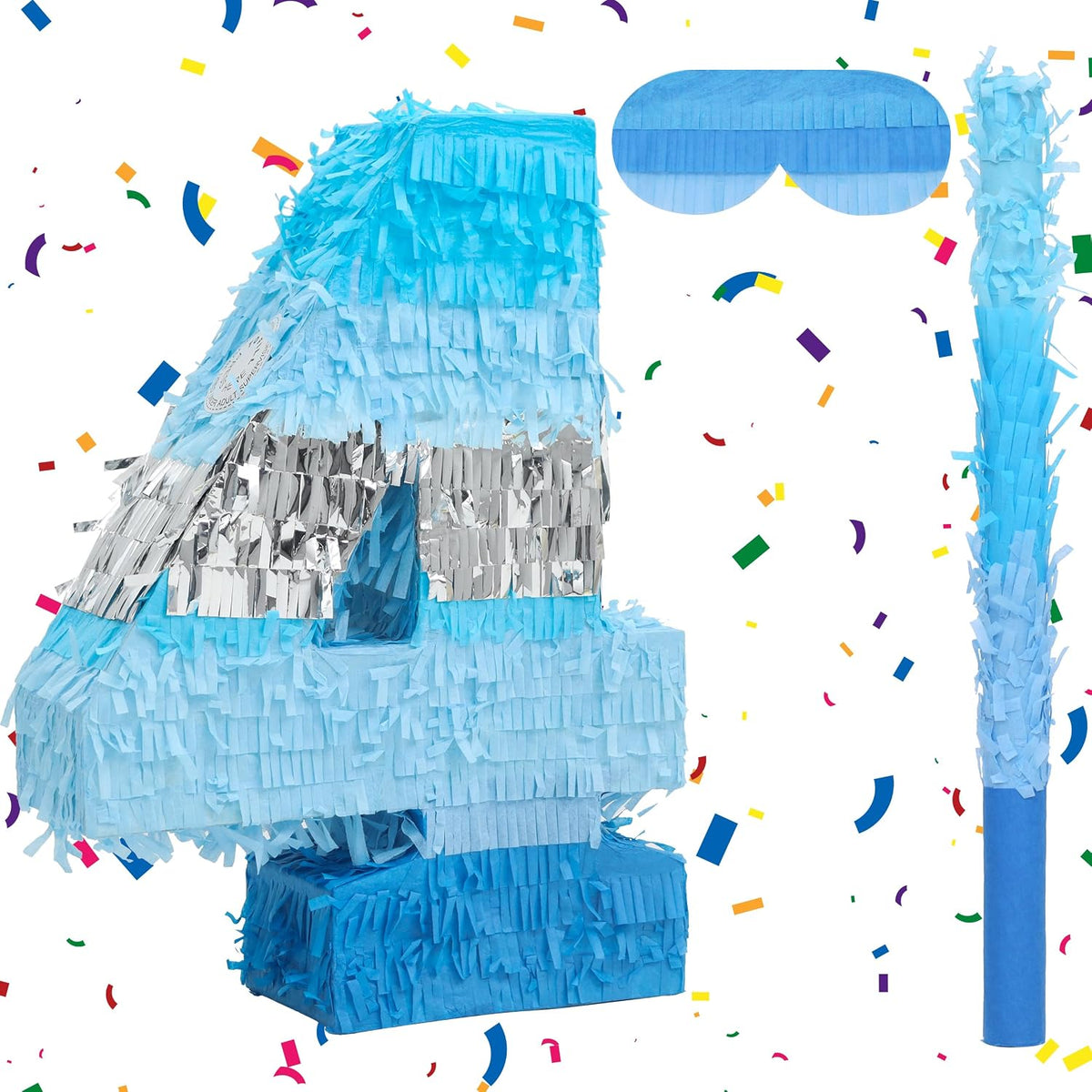 BIRCHIO blue number 4 pinata with blindfold and bat for a fourth birthday party - view 10