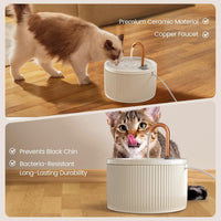 Ceramic Cat Water Fountain, All-Ceramic Body, Pure Copper Spout – Essentials for Cats - Beige Cat Fountain + 3 Filters + 3 Sponges - image 4
