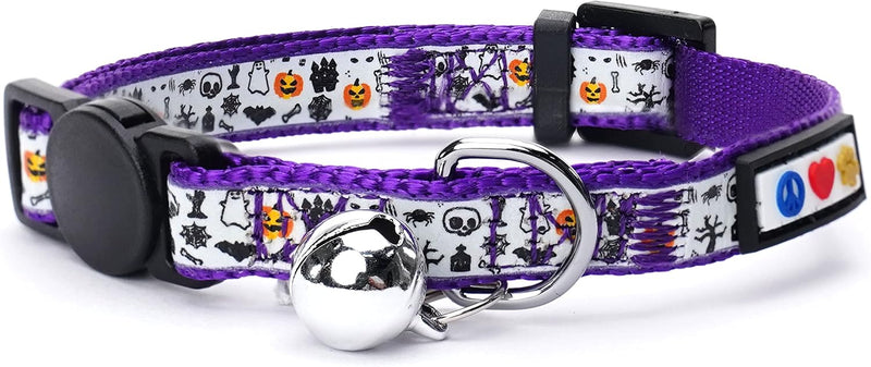Pawtitas Glow in the Dark Cat Collar with Breakaway Safety Buckle - Halloween Purple