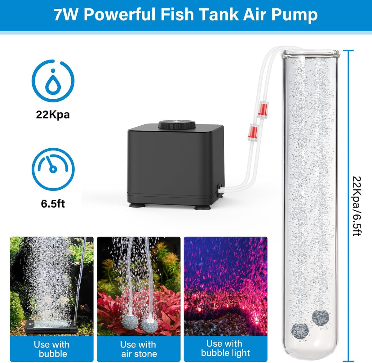 hygger Aquarium Air Pump, Quiet Adjustable Fish Tank Air Pump - 7W(Tank Up to 300 Gallon) - image 4