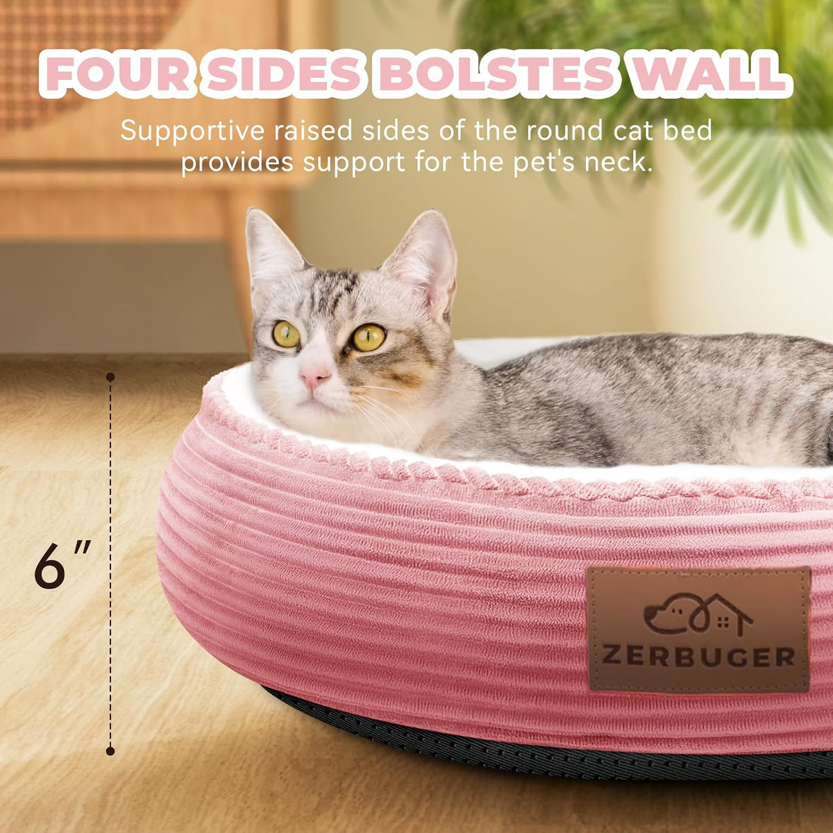 Zerbuger 20in Pink Round Dog Bed Sofa for Dogs Cats - Pink / Small - image 2