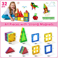 Magnetic Tiles Kids Magnetic Blocks 32PCS Building Sets for Kids Ages - 32pcs Magnetic Tiles - image 3