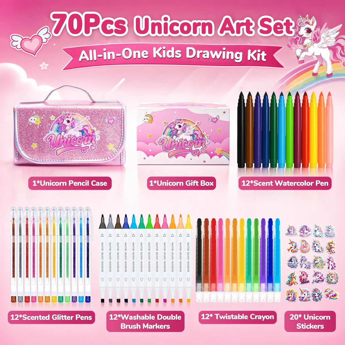 DreamyCandy 70 Pcs Washable Markers Set for Kids 4-8 - Pink Unicorn - image 2