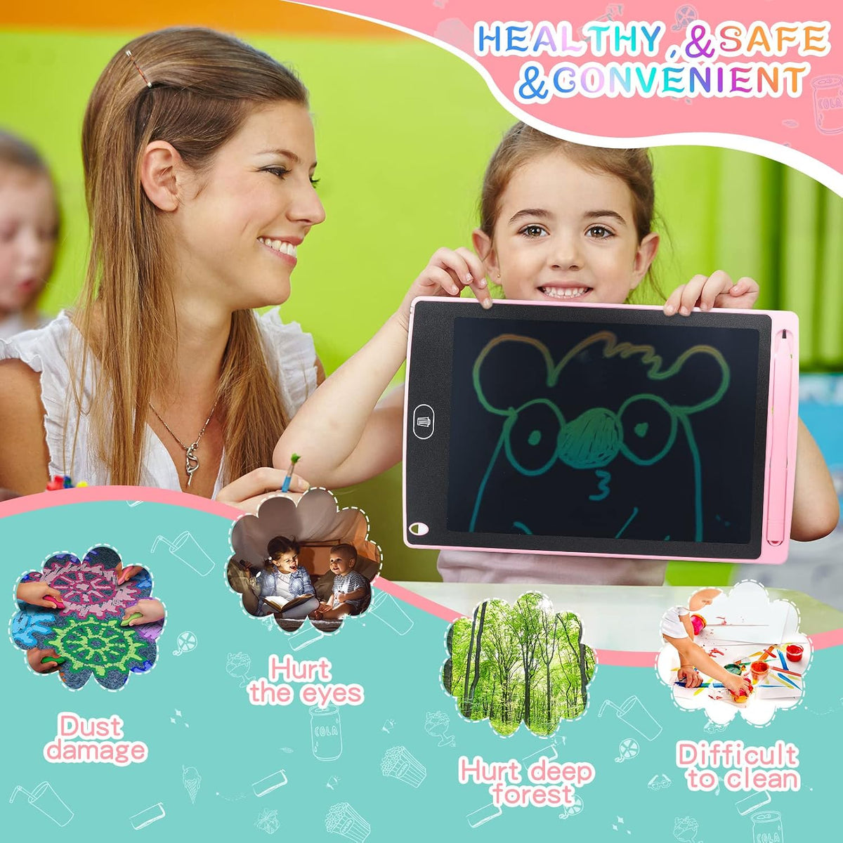 Zonon 4 Pcs LCD Writing Tablet for Kid, Red, Green, Pink - Blue, Red, Green, Pink - image 4