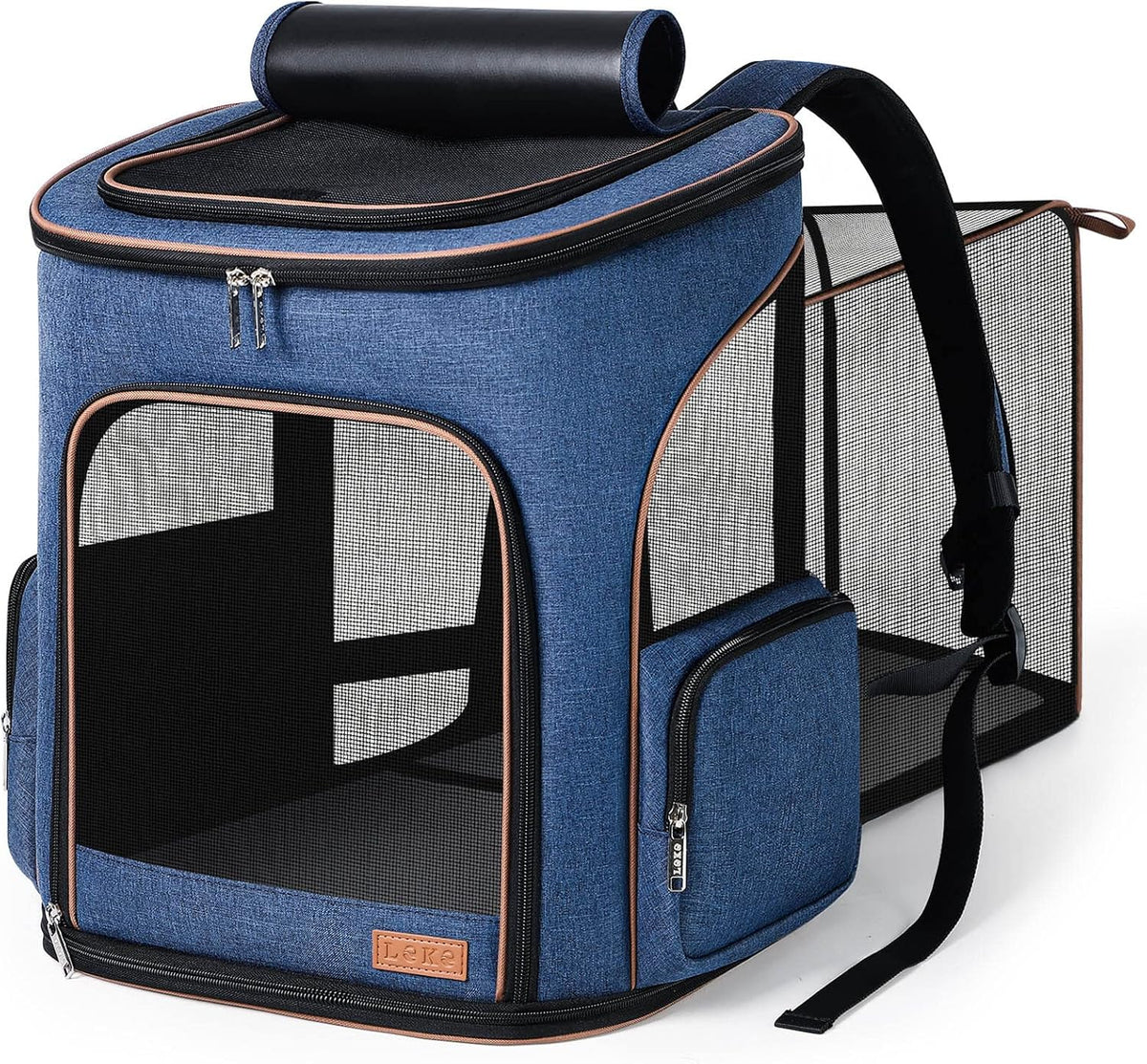 Lekereise Cat Backpack Expandable Pet Carrier Backpack for Small Cats - Blue / XL-Mesh Window