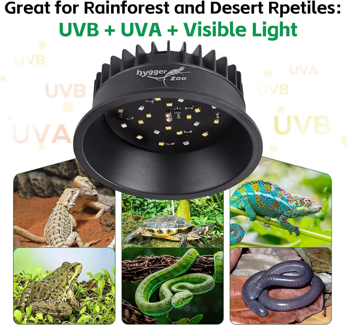 UVB Light for Reptiles, UVA UVB Reptile Light Fixture with Timer LED UVB Bulb for Bearded Dragon - 2 Pack / Black - image 4