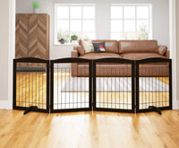 PAWLAND Dog Gate Indoor with Door, Freestanding, Foldable - Espresso / 【4 Panels】96"W x 32"H