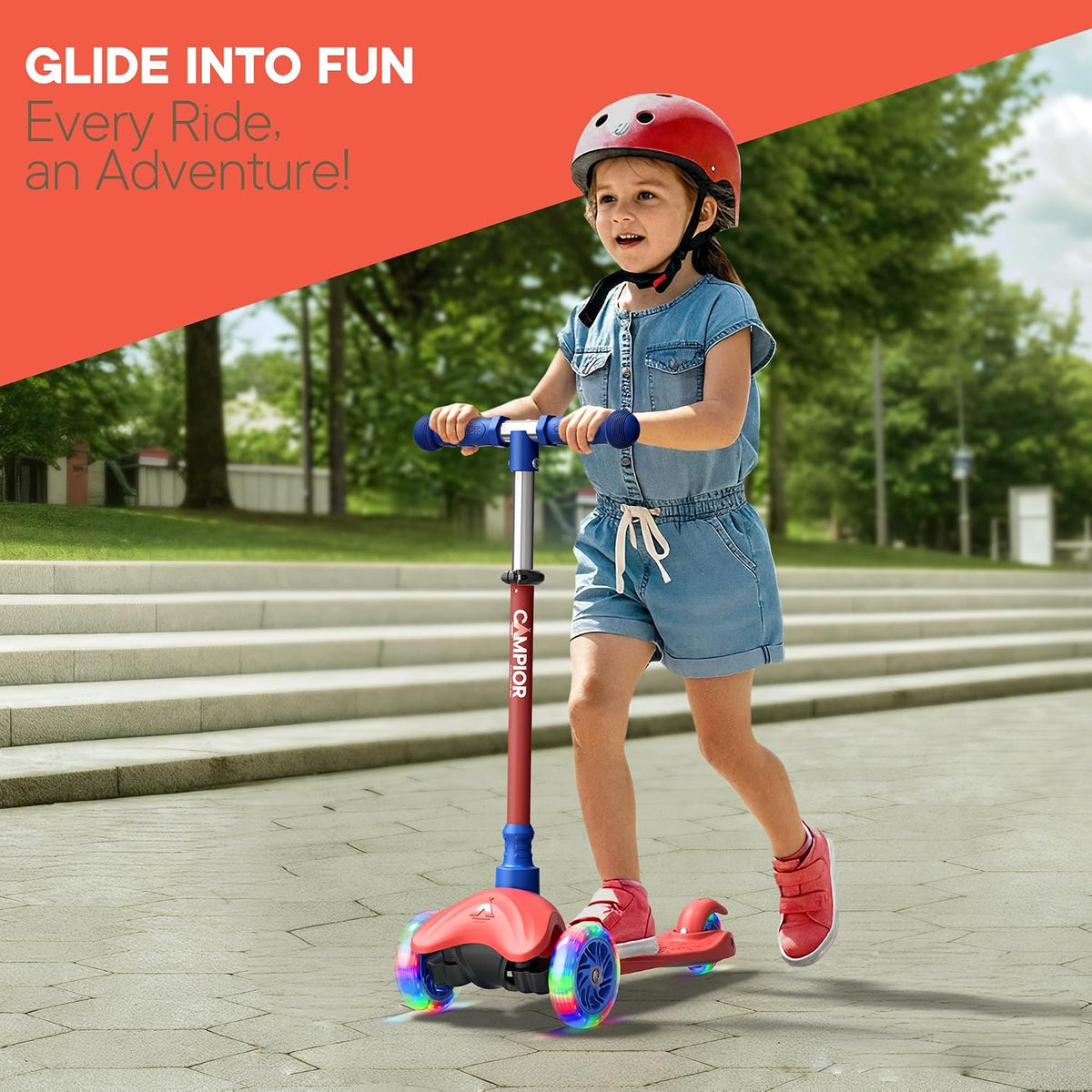 Brown Mini 3 Wheel Scooter for Kids - Red & Blue - image 3