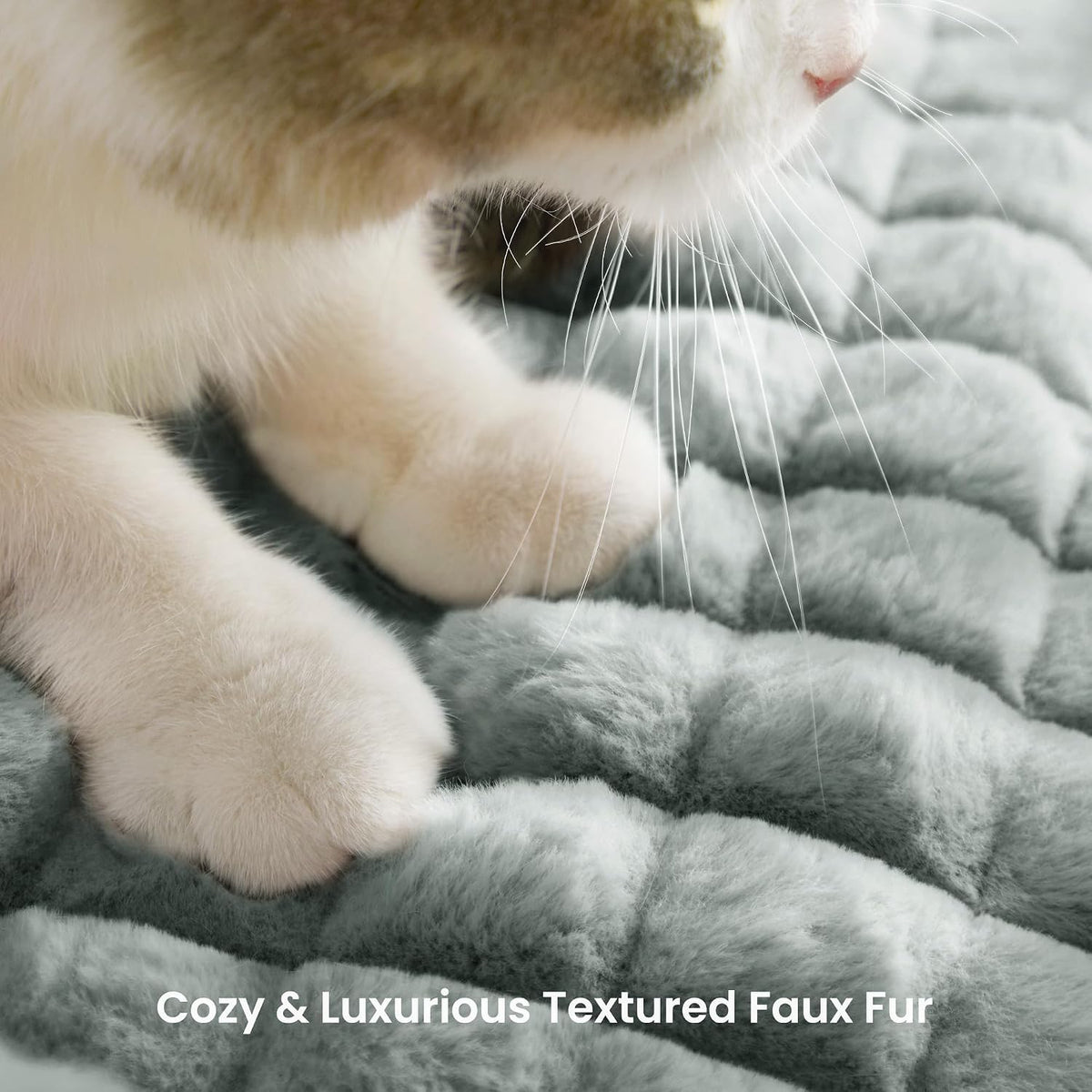 Cat Couch Bed with Fluffy Faux Rabbit Fur for Indoor Cats - Grey / Small: 24"L x 18"W x 10"Th - image 2