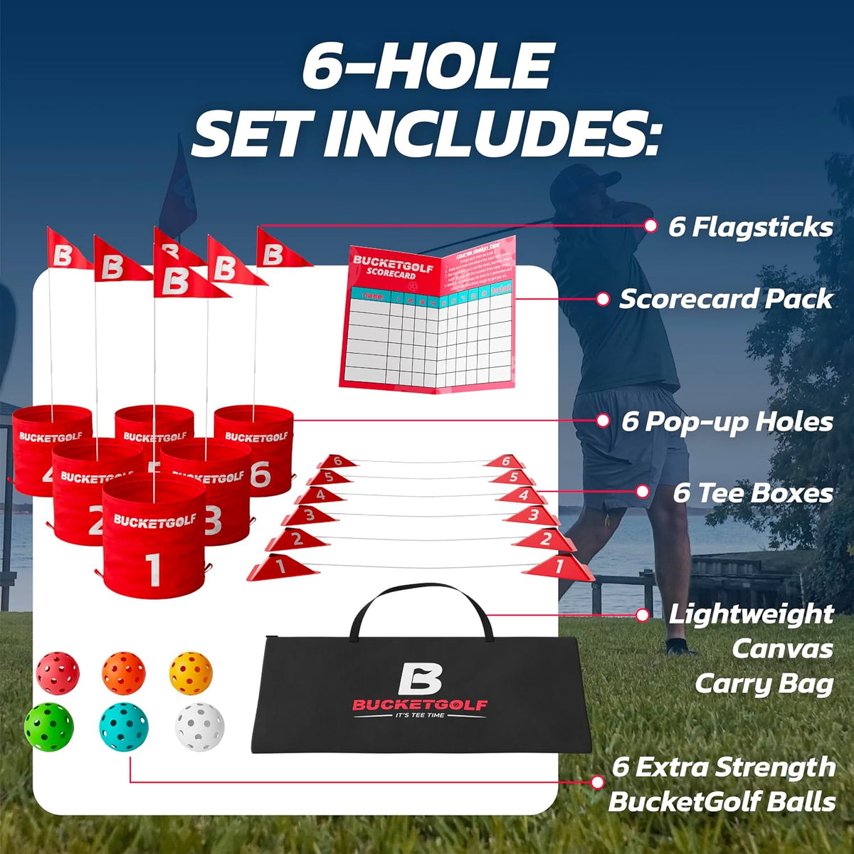BucketGolf 6 hole backyard golf game bundle with clubs and carry bag - view 9