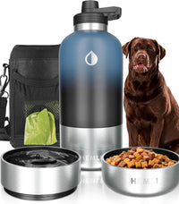 32 oz. Dog Water Bottle, Insulated Dog Travel Water Bottle - Blue Black / 64 oz