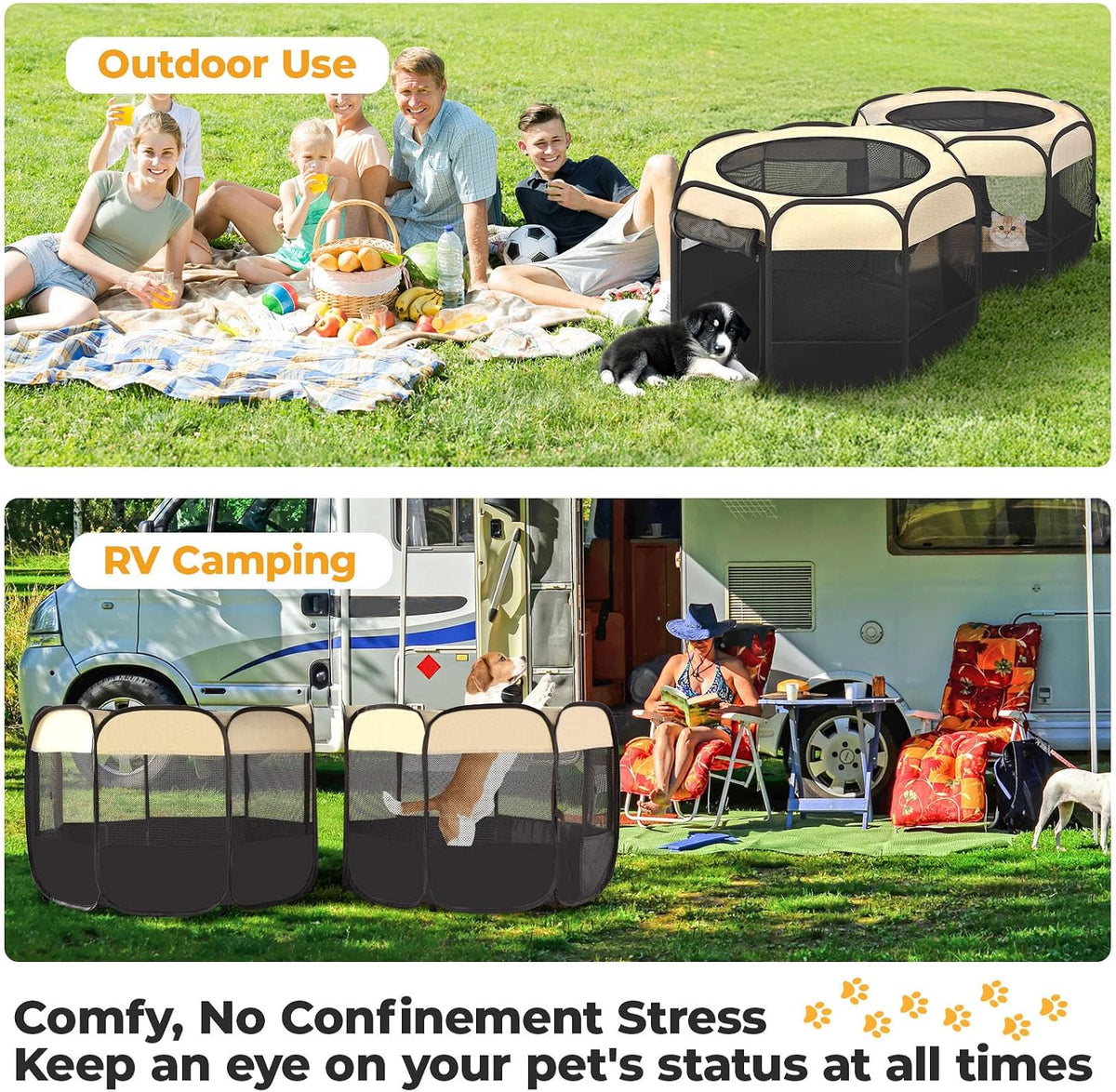 2-in-1 XLarge Cat Playpen - Beige / Round / L, 83.5"L x 41.4"W x 32.3"H - image 4