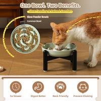 Melamine Slow Feeder Cat Bowls, Dishwasher Safe - Green + Metal Stand / 9"H - image 3