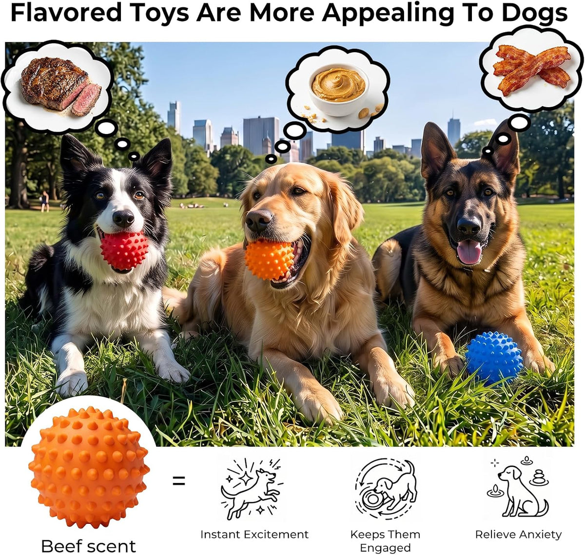 3.5''Durable Squeaky Dog Ball for 25-80lbs Aggressive Chewers – Essentials for Dogs - 3 PC-Assorted Flavors & Colors - image 2