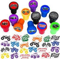 Car and truck stampers for kids, 12 pre-inked stamps in different vehicle designs and colors - view 5