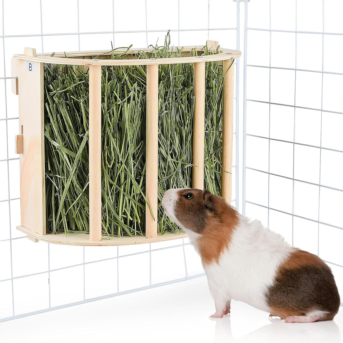 Wooden Guinea Pig Hay Feeder, Large Hanging Rabbit Rack – Essentials for Small Pets - 1 PACK / Wood color