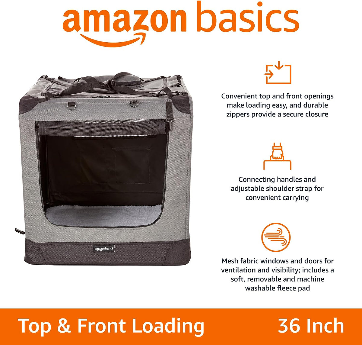 Amazon Basics Portable Folding Soft Pet Dog Crate Carrier Kennel - GREY / 36.0"L x 23.4"W x 24.0"H - image 2