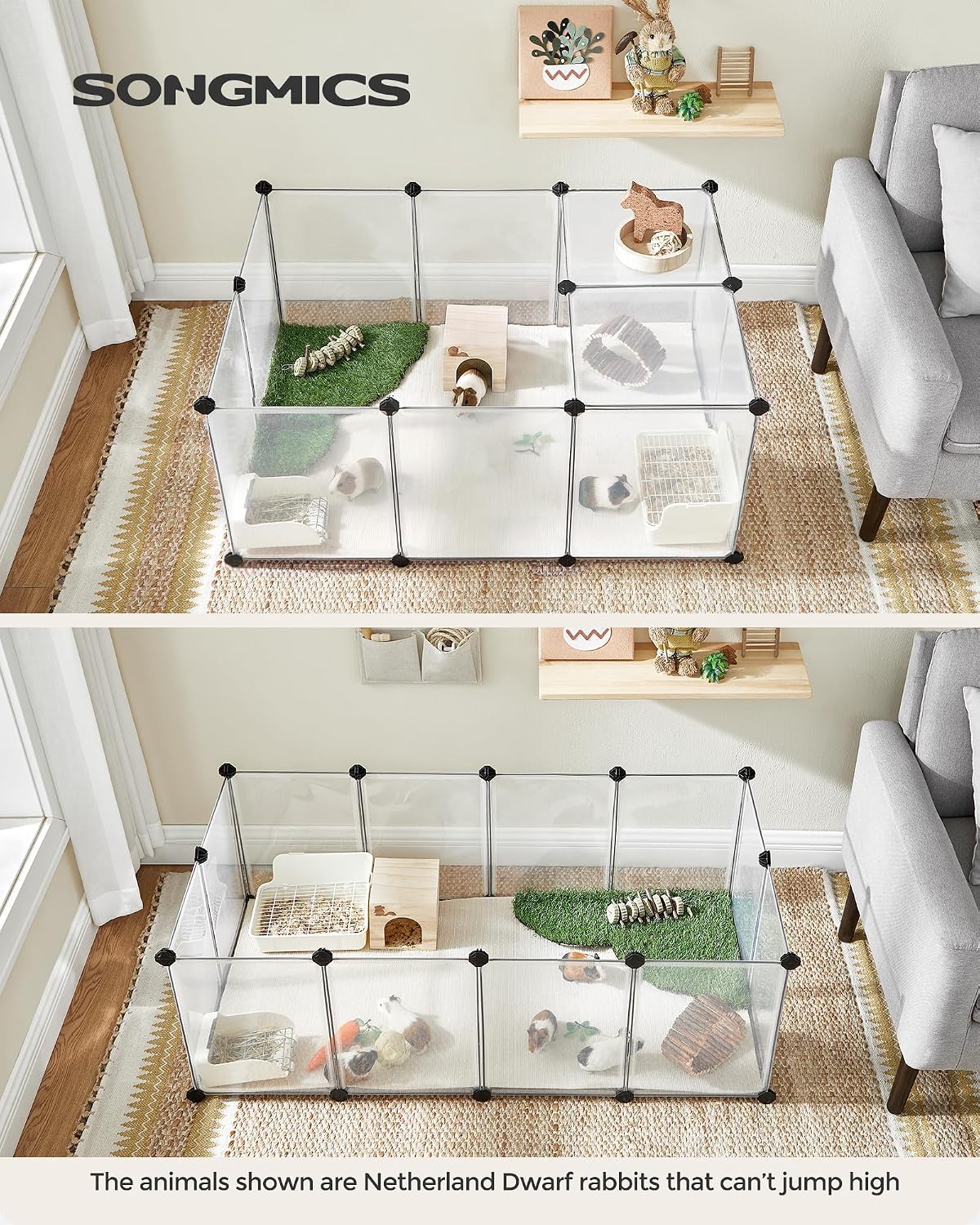 SONGMICS Pet Playpen with Floor, Small Animal Playpen – Essentials for Small Pets - White / 20 Panels - 49.2"L x 24.8"W x 16.5"H - image 2