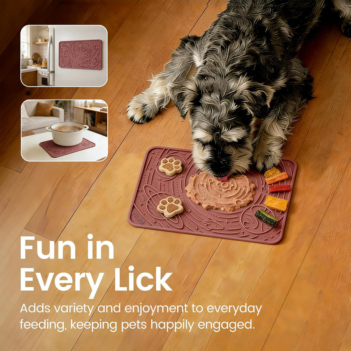 OHMO Lick Mat for Dogs&Cats, Space Pattern, Camo&Sage Green - Camo Grenn&Mars / 9.8"L x 5.9"W - image 4