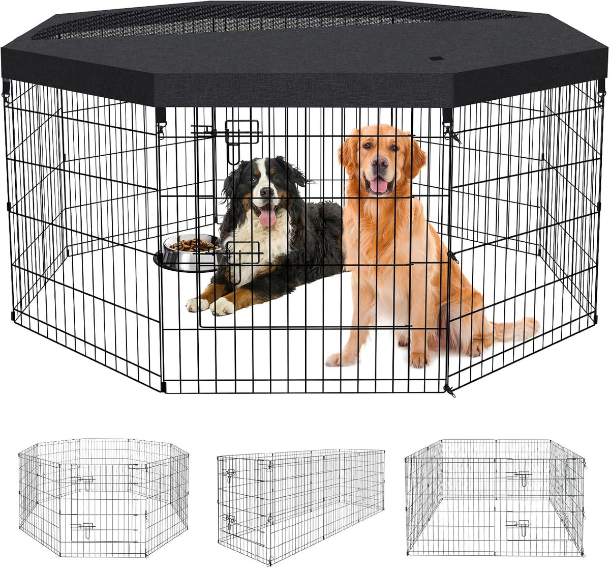 PEEKABOO Foldable Rustproof Dog Playpen with Door, 8 Panels 24"H – Essentials for Dogs - 8 Panels 30"H x 24"W Playpen+Top Cover