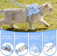 Tensho Pink Bow Cat Harness and Leash Set, Escape Proof - Blue Bow / S - image 2