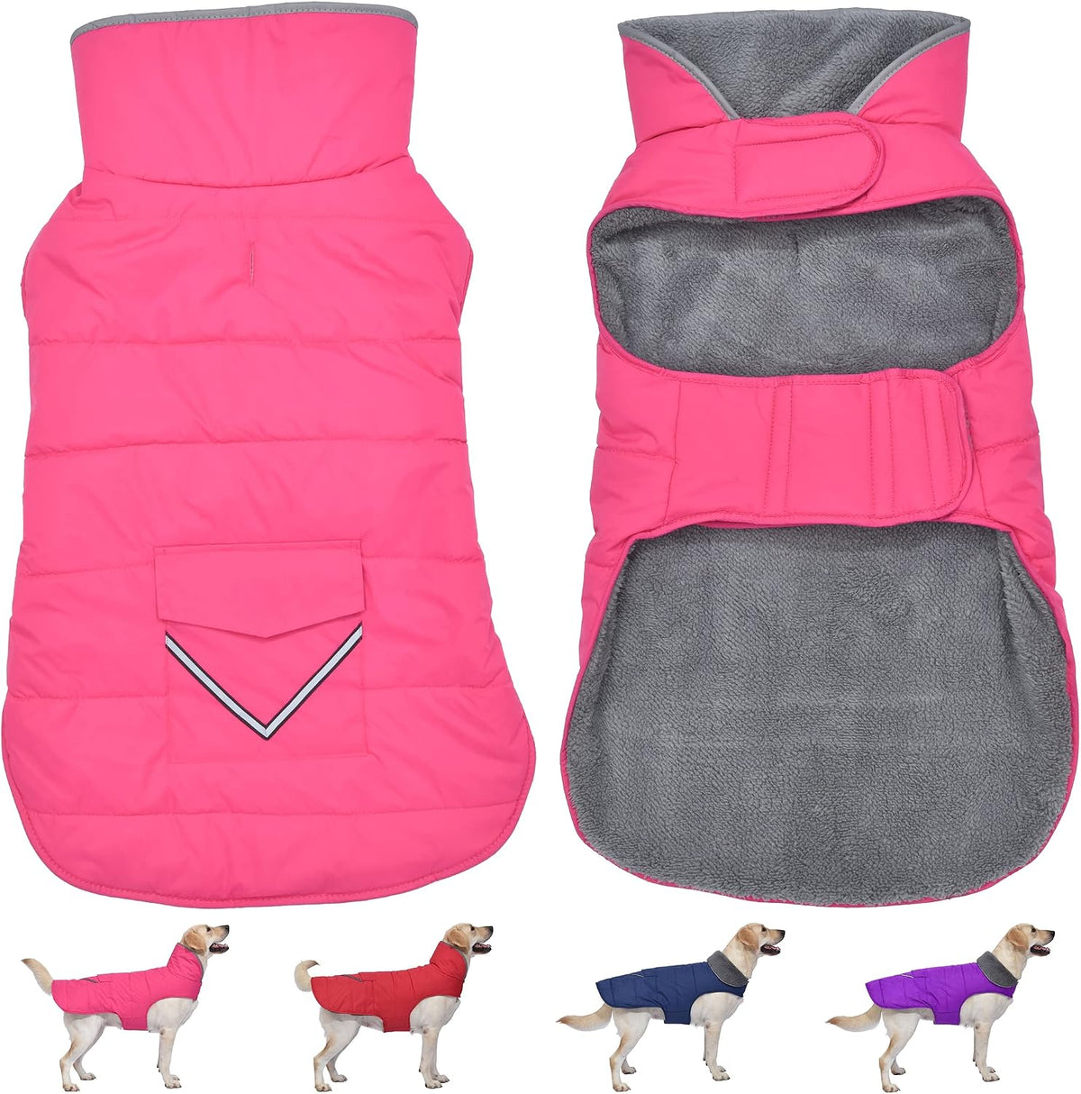 Waterproof Dog Winter Coat with Pocket - Pink / 2XL(Chest Girth:27.6-34.7")