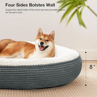 Love's cabin Round Donut Cat and Dog Cushion Bed, 36in Pet Bed for Medium or Large Dogs, Anti-Slip Water-Resistant Bottom, Super Soft Durable Pet beds, Washable Cat Bed Stripe Bluish Grey